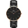 Daniel Wellington Classic Reading Croc Embossed Leather Strap Watch, 40mm In Black