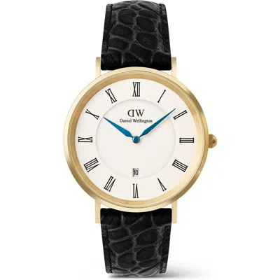 Daniel Wellington Classic Roman Numerals Leather Strap Watch, 40mm In Black