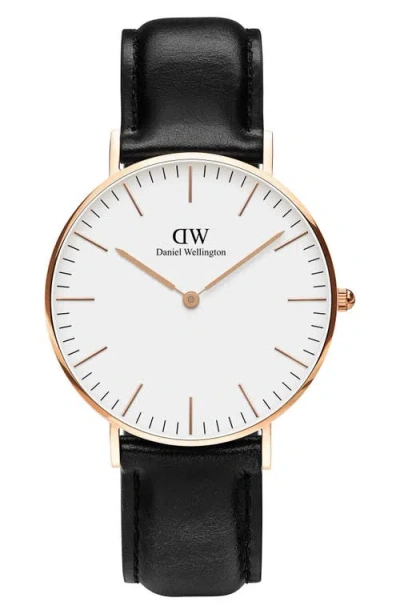 Daniel Wellington Classic Sheffield Leather Strap Watch, 36mm In Rose Gold/eggshell