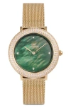 Daniel Wellington Crystal Bezel Evergold Green Mesh Strap Watch, 32mm In Gold