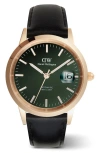 Daniel Wellington Iconic Automatic Sheffield Leather Strap Watch, 40mm In Rose Gold