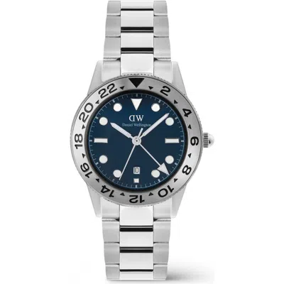 Daniel Wellington Iconic Gmt Brushed Bezel 40mm Watch In Metallic