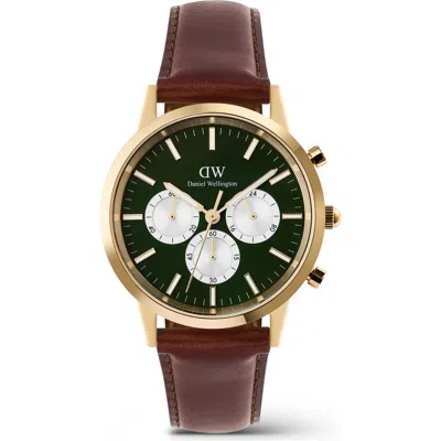 DANIEL WELLINGTON DANIEL WELLINGTON ICONIC CHRONOGRAPH LEATHER STRAP WATCH, 42MM