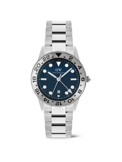 Daniel Wellington Iconic Gmt Brushed Bezel 40mm Watch In Metallic