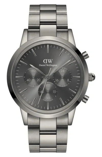 Daniel Wellington Iconic Link Chronograph Bracelet Watch, 42mm In Silver