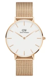 Daniel Wellington Petite Ashfield Mesh Strap Watch, 36mm In Rose Gold/white