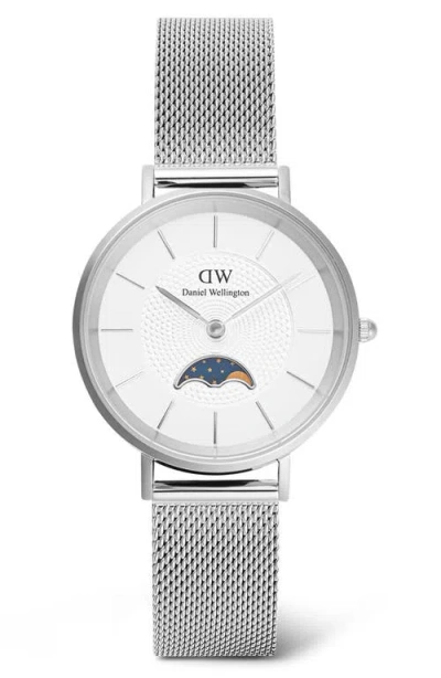 Daniel Wellington Petite Moonphase Mesh Strap Watch, 32mm In Silver