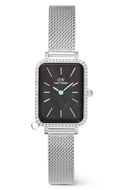 Daniel Wellington Quadro Charm Mesh Strap Watch, 20mm In Silver
