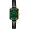 Daniel Wellington Quadro Melrose Leather Strap Watch, 20mm X 26mm In Rose Gold/green