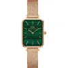 Daniel Wellington Quadro Melrose Mesh Strap Watch, 20mm X 26mm In Rose Gold/green