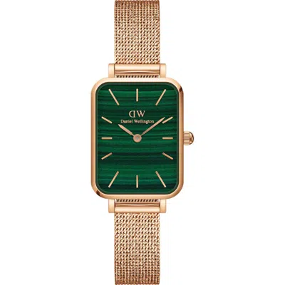Daniel Wellington Quadro Melrose Mesh Strap Watch, 20mm X 26mm In Rose Gold/green