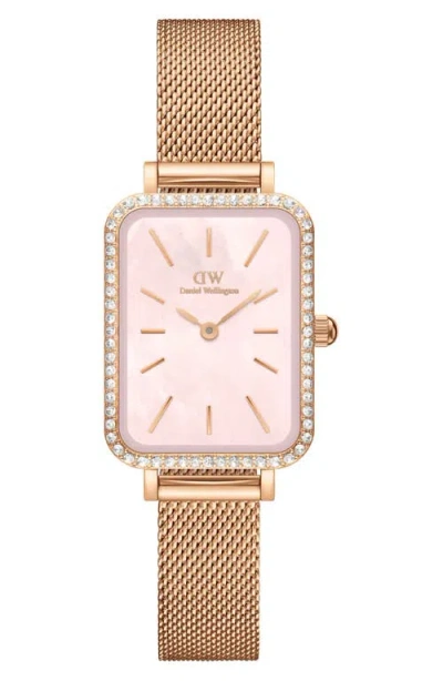 Daniel Wellington Quadro Mesh Strap Watch, 20mm X 26mm In Gold