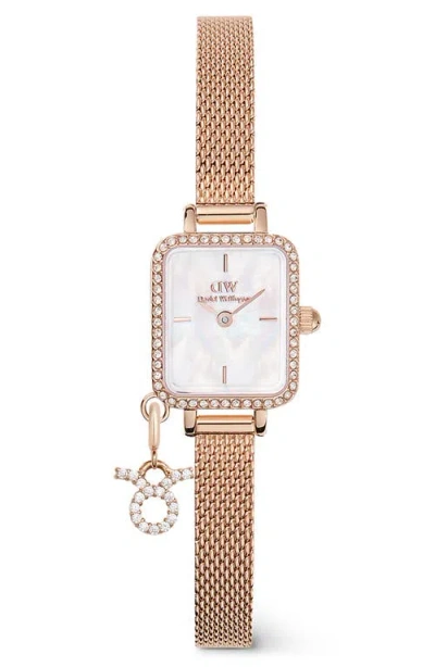 Daniel Wellington Quadro Mini Charm Mesh Strap Watch, 15.4mm In Gold
