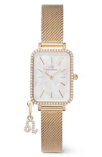 Daniel Wellington Quadro Mini Crystal Zodiac Bracelet Watch, 15mm In Gold