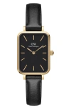 Daniel Wellington Quadro Pressed Sheffield Leather Strap Watch, 20mm X 26mm In Gold/black