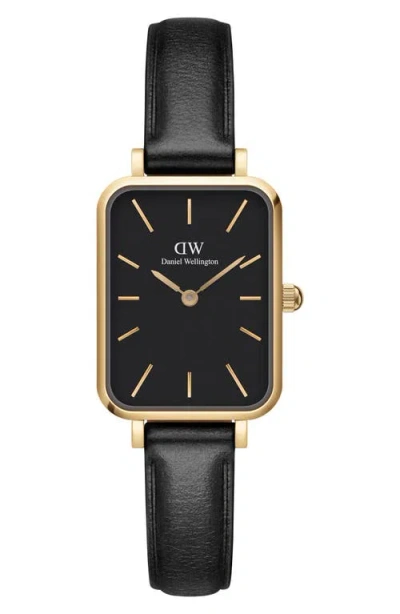 Daniel Wellington Quadro Pressed Sheffield Leather Strap Watch, 20mm X 26mm In Gold/black