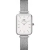 Daniel Wellington Quadro Sterling Mesh Strap Watch, 20mm X 26mm In Black/white/silver
