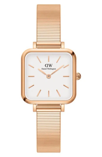 Daniel Wellington Quadro Studio Mesh Strap Watch, 22mm In Rose Gold/white