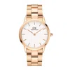Daniel Wellington White Dial Rose Gold-tone Or Silver-tone Link Bracelet Watch, 28mm-32mm In Multi