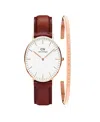 Daniel Wellington Unisex Analog Brown Leather Watch Set, 40mm In Gold