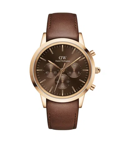 Daniel Wellington Unisex Chronograph Brown Leather Watch, 42mm