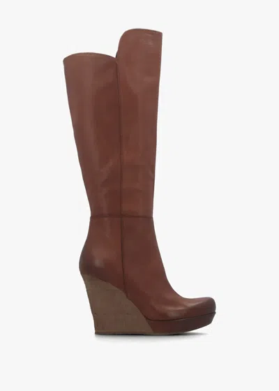 Daniel Wisdom Tan Leather Knee High Wedge Boot