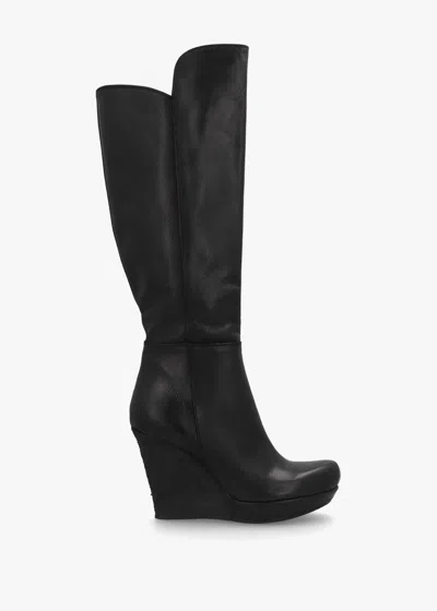 Daniel Wiser Black Leather Knee High Wedge Boot