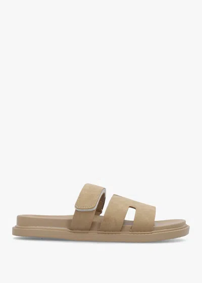 Daniel Yemmy Taupe H Bar Flat Mules In Brown