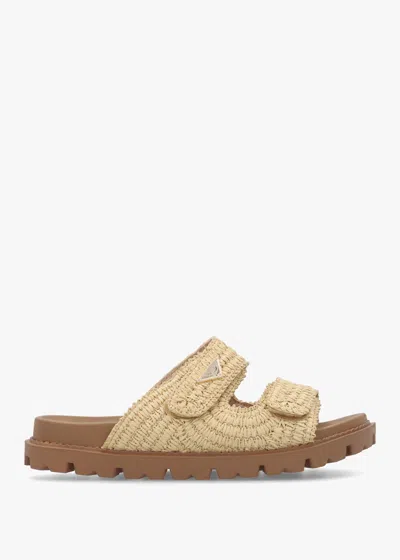 Daniel York Beige Woven Straw Two Bar Chunky Mules In Brown