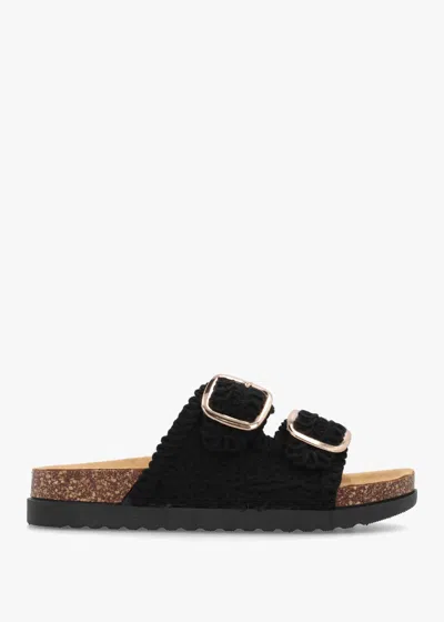 Daniel Yuri Black Crochet Double Buckle Mules