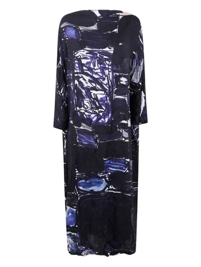 DANIELA GREGIS ABITO LUNEDÌ WASHED SILK FANTASY DRESS,A496AB.S316 097 61 ACQUA DRAWING