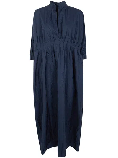 Daniela Gregis Pleated Long-sleeved Dress In Blue