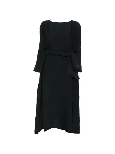 Daniela Gregis Belted Crinkled-finish Midi Dress In Black