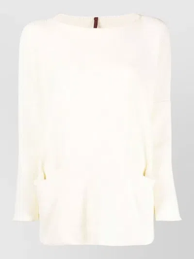 Daniela Gregis Boat Neck Relaxed Knit Sweater Pockets In White