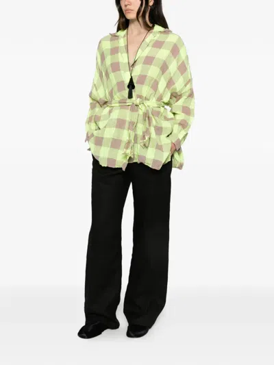 Daniela Gregis Check-pattern Belted Shirt In Green