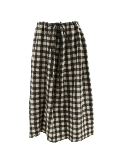 Daniela Gregis Coulisse Gingham-check Drawstring Midi Skirt In Brown