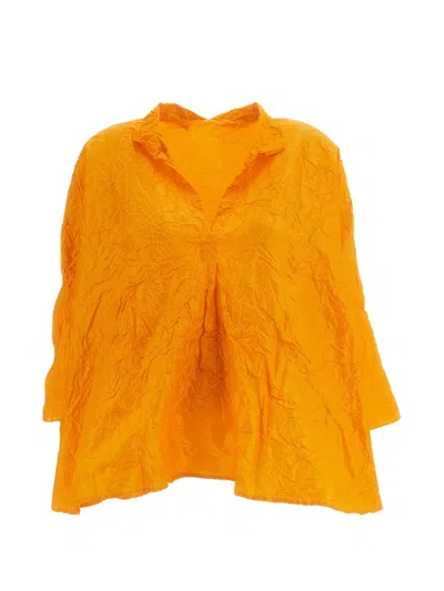 Daniela Gregis Crinkled Silk Shirt In Orange