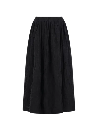 Daniela Gregis Crinkled Wool Midi Skirt In Black