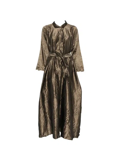 Daniela Gregis Silk Midi Dress Belted Waist Pockets In Brown