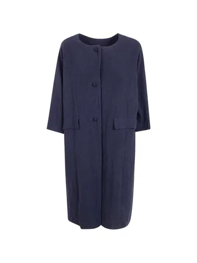 Daniela Gregis Crochet-button Linen Coat In Blue