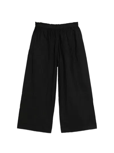 Daniela Gregis Wide Leg Cotton Trousers Crinkled Waistband In Black