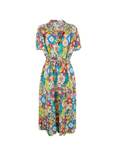Daniela Gregis Floral-print Tie-detail Midi Dress In Multi
