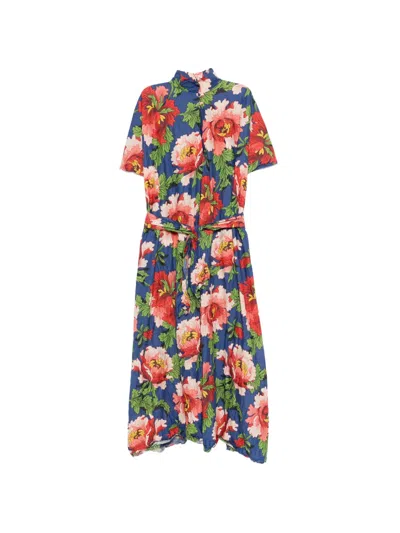 Daniela Gregis Floral-print V-neck Midi Dress In Blue
