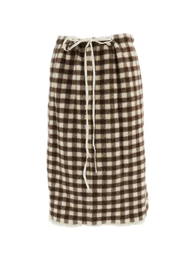 Daniela Gregis Gingham Drawstring Midi Skirt In Brown
