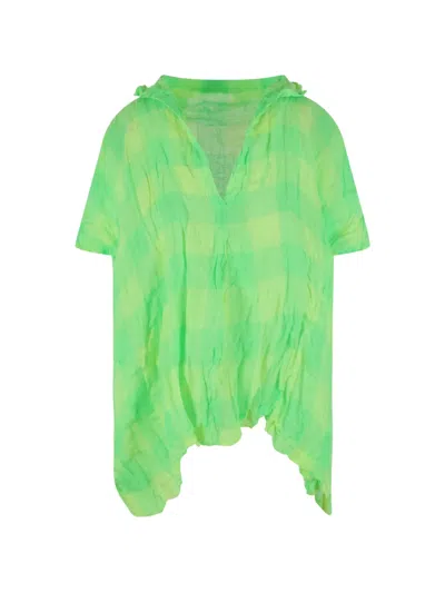 Daniela Gregis Gingham Ruffled-collar Blouse In Green