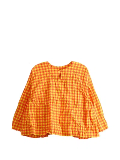 Daniela Gregis Gingham-check Gathered-detail Top In Orange