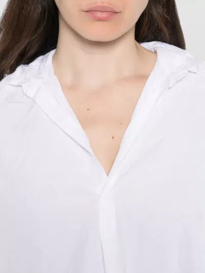 Daniela Gregis Hooded V Neck Long Sleeve Cotton Shirt In White