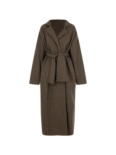 Daniela Gregis Houndstooth-wool Sash-waist Coat In Multi