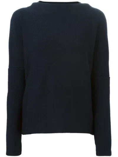 DANIELA GREGIS NAVY BLUE SLASH NECK SWEATER