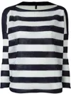 Daniela Gregis Striped Cotton Boat Neck Sweater In Navy Blue
